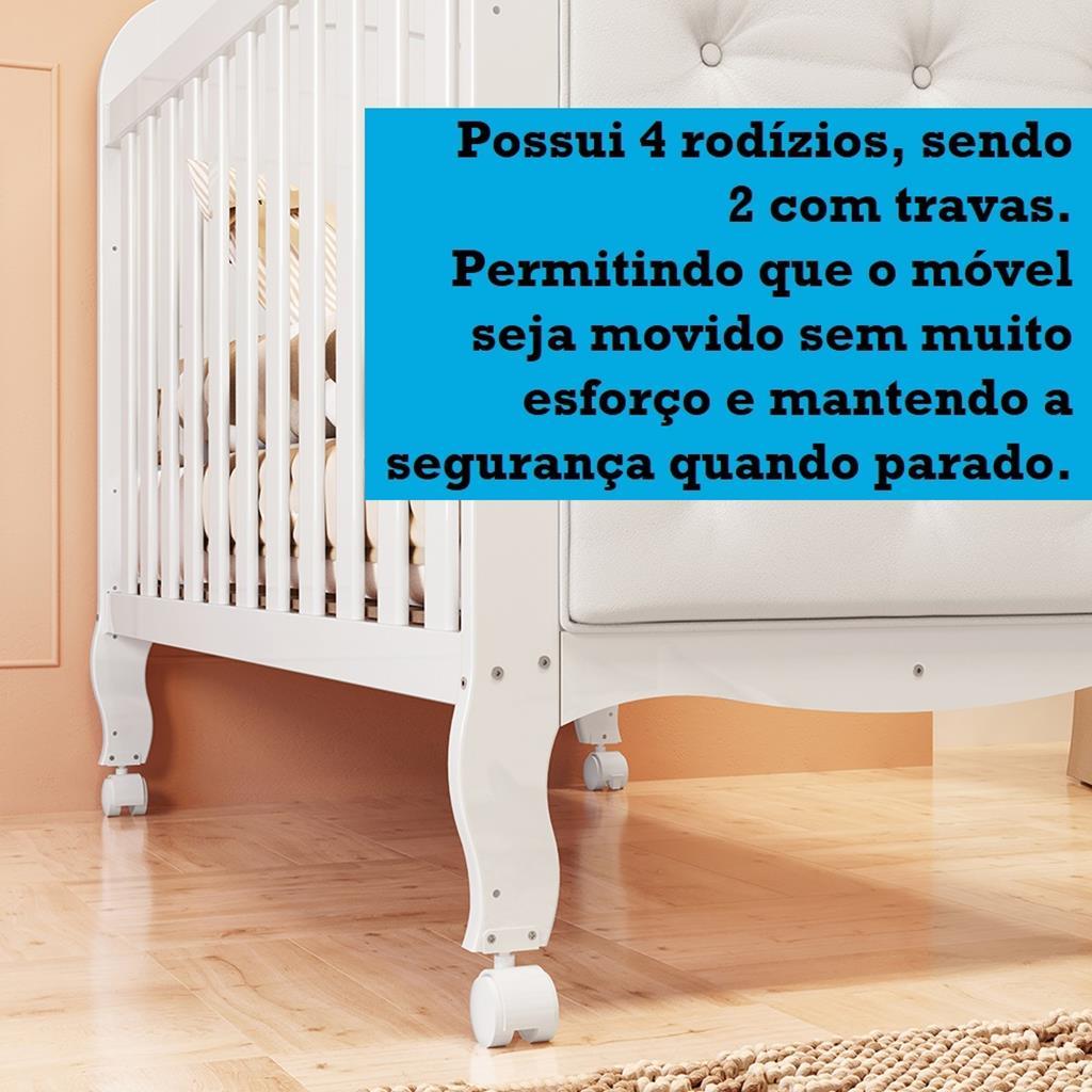 Encontraproduto.com.br - Quarto de Bebê Completo com Berço Mini Cama  com capitonê e Guarda-Roupa 100% MDF Elô New Móveis Peroba