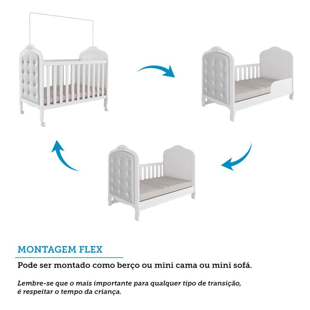 Encontraproduto.com.br - Quarto de Bebê Completo com Berço Mini Cama com capitonê Guarda-Roupa e Cômoda 100% MDF Elô New Móveis Peroba
