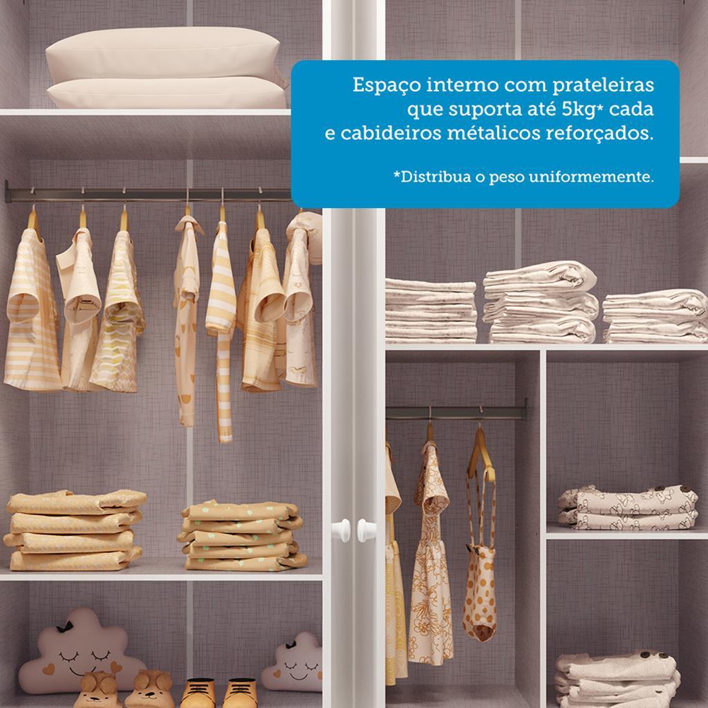 Encontraproduto.com.br - Quarto de Bebê Completo com Berço Mini Cama com capitonê Guarda-Roupa e Cômoda 100% MDF Elô New Móveis Peroba