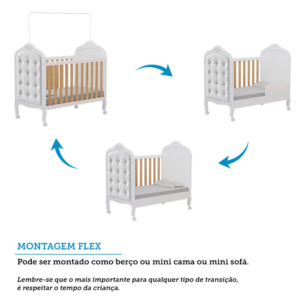 Encontraproduto.com.br - Quarto de Bebê Completo com Berço Mini Cama com capitonê Guarda Roupa e Cômoda 100% MDF Elô New Noah Móveis Peroba