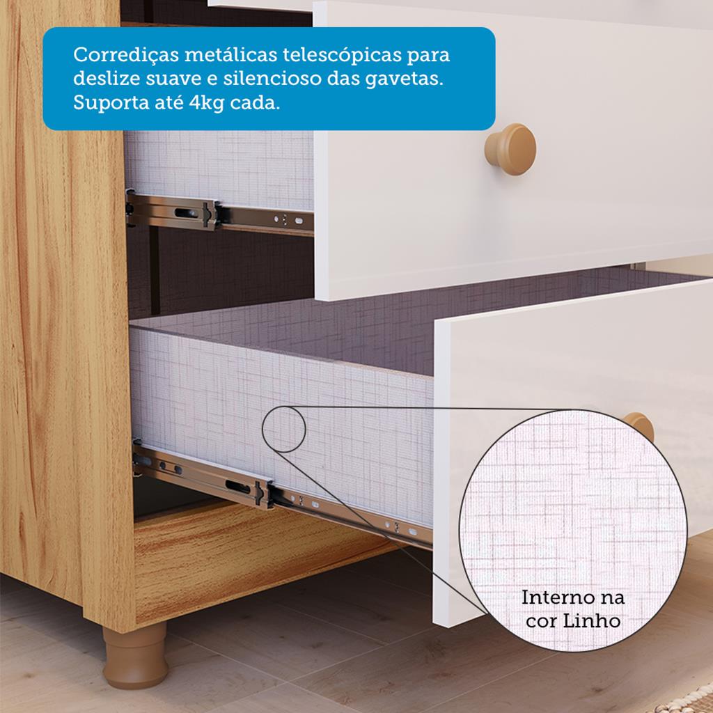 Encontraproduto.com.br - Quarto de Bebê Completo com Berço Mini Cama com capitonê Guarda Roupa e Cômoda 100% MDF Elô New Noah Móveis Peroba