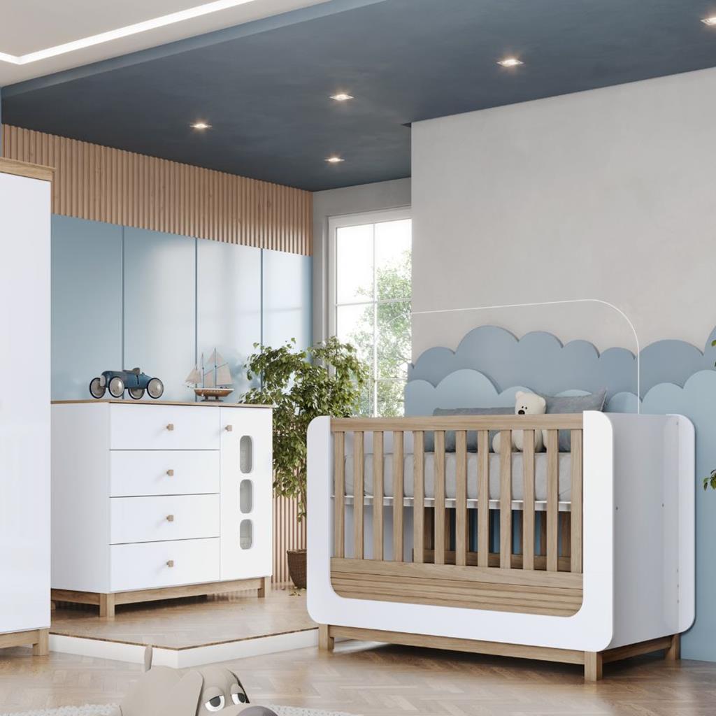 Quarto de Bebê Berço e Cômoda 4 Gavetas Aconchego Henn