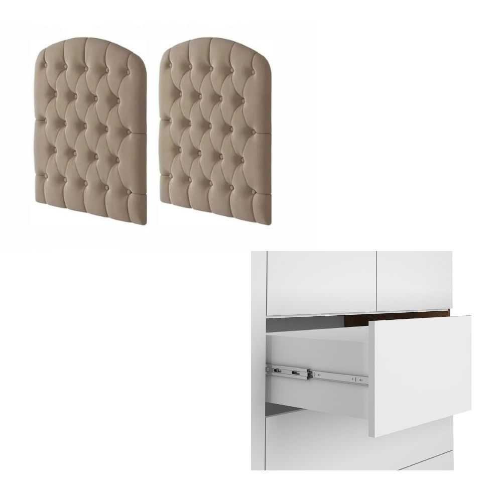 Encontraproduto.com.br - Quarto de Bebê com Guarda Roupa 4 Portas Cômoda e Berço Capitonê 2 em 1 100%MDF Laura Permobili