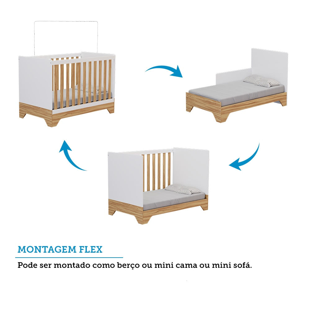 Encontraproduto.com.br - Quarto de Bebê Cômoda com Janela e Berço 3 em 1 100% MDF Popy Móveis Peroba