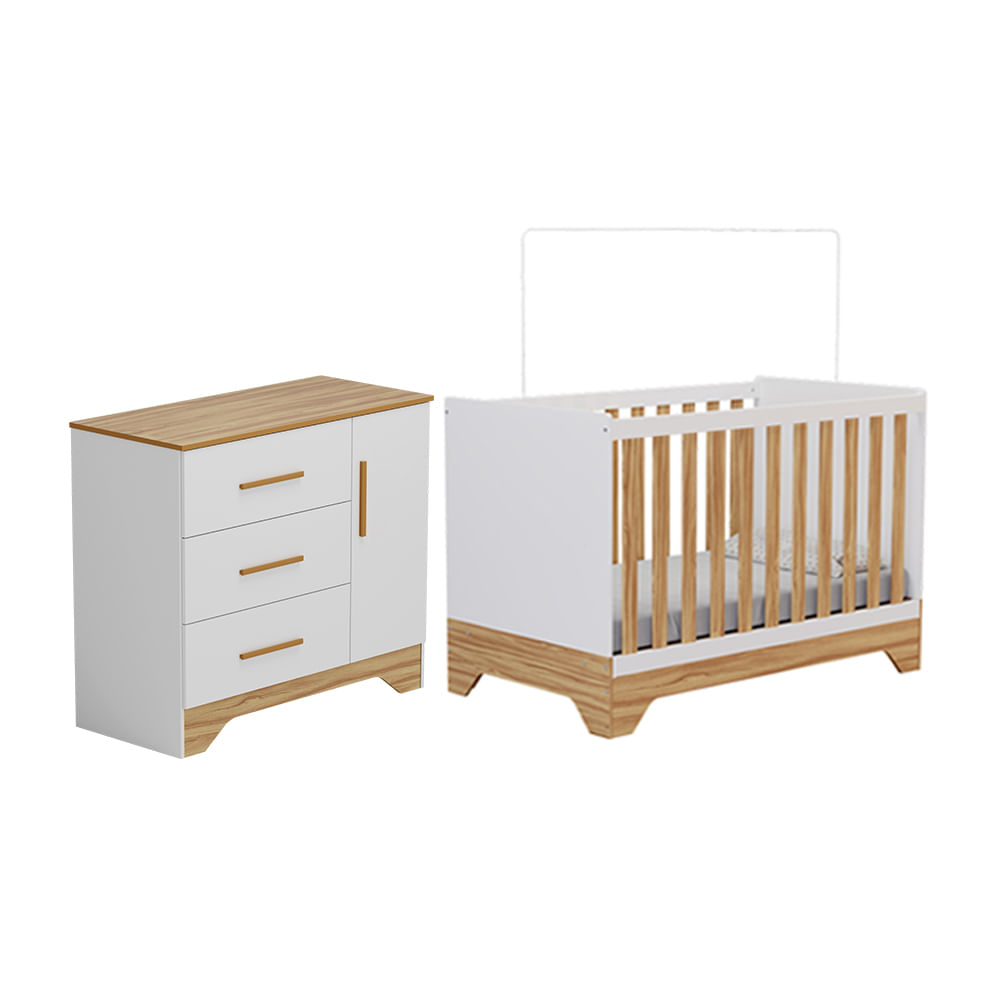 Encontraproduto.com.br - Quarto de Bebê Cômoda e Berço 3 em 1 100% MDF Popy Móveis Peroba