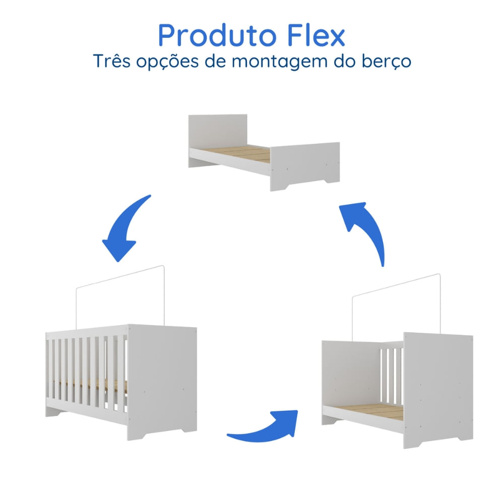 Encontraproduto.com.br - Quarto de Bebê com Cômoda 4 Gavetas 1 Porta e Berço 3 em 1 Catavento Maya Rodial