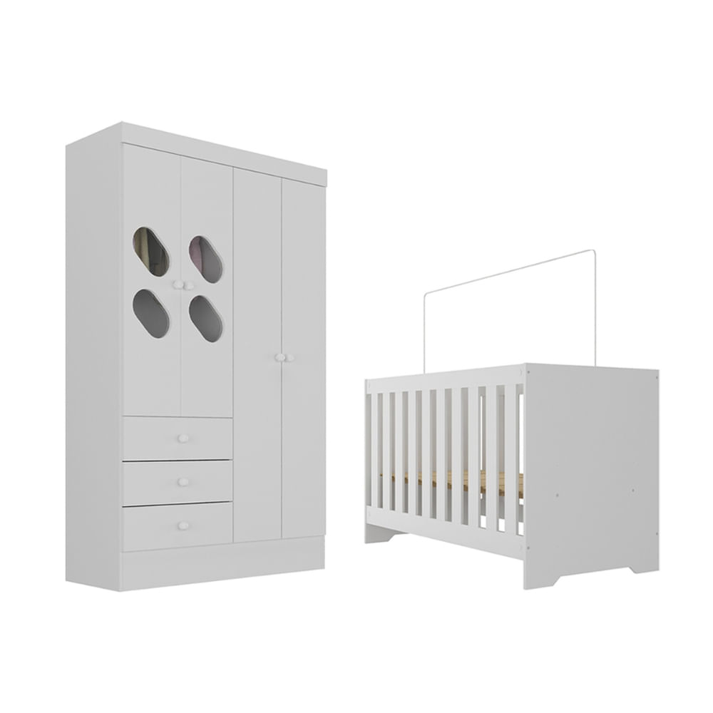 Encontraproduto.com.br - Quarto de Bebê com Guarda Roupa 4 Portas 3 Gavetas com Janela Berço 3 em 1  Maya Rodial