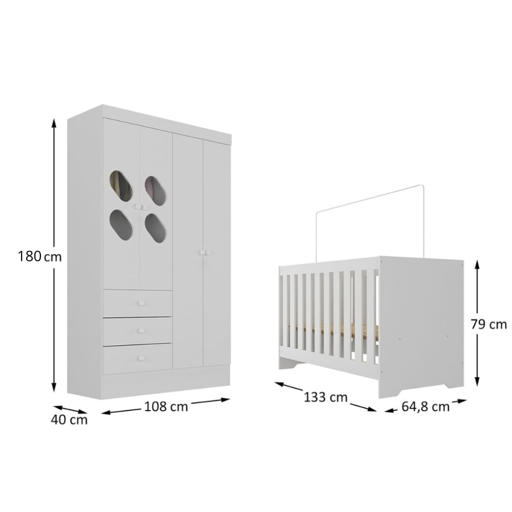 Encontraproduto.com.br - Quarto de Bebê com Guarda Roupa 4 Portas 3 Gavetas com Janela Berço 3 em 1  Maya Rodial