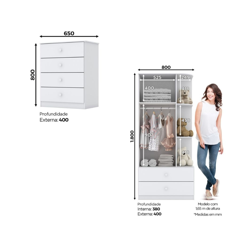 Encontraproduto.com.br - Quarto de Bebê com Guarda Roupa e Cômoda Labirinto Henn