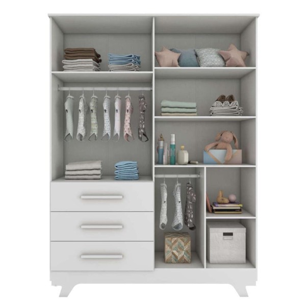 Encontraproduto.com.br - Quarto de Bebê Berço Mini Cama e Guarda-Roupa 4 Portas Retrô Móveis Peroba