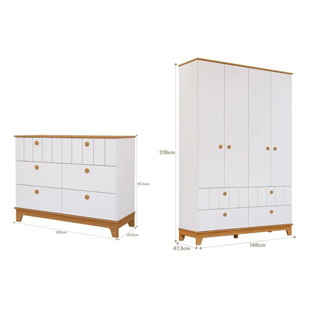 Encontraproduto.com.br - Quarto Infantil com Guarda Roupa e Cômoda MDF Liza Permobili