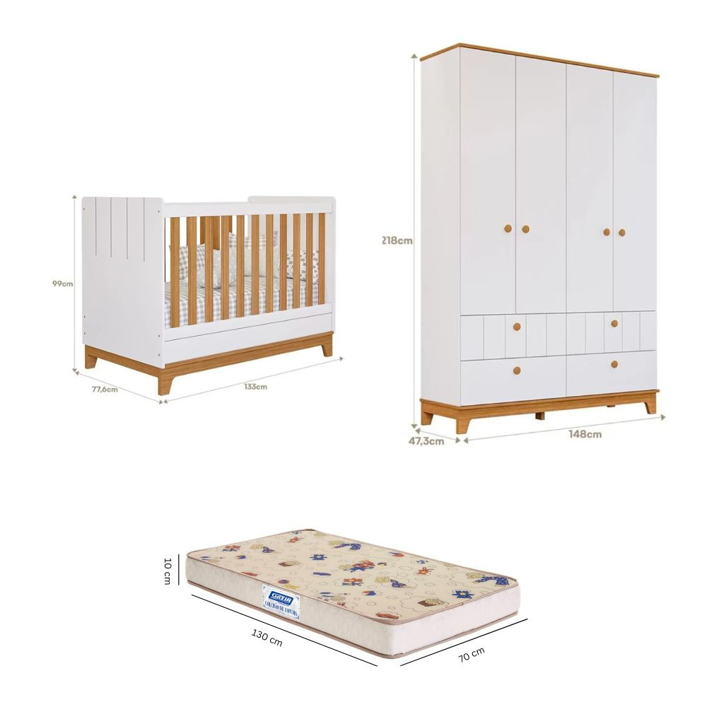 Encontraproduto.com.br - Quarto de Bebê com Guarda Roupa Berço e Colchão Liza Permobili