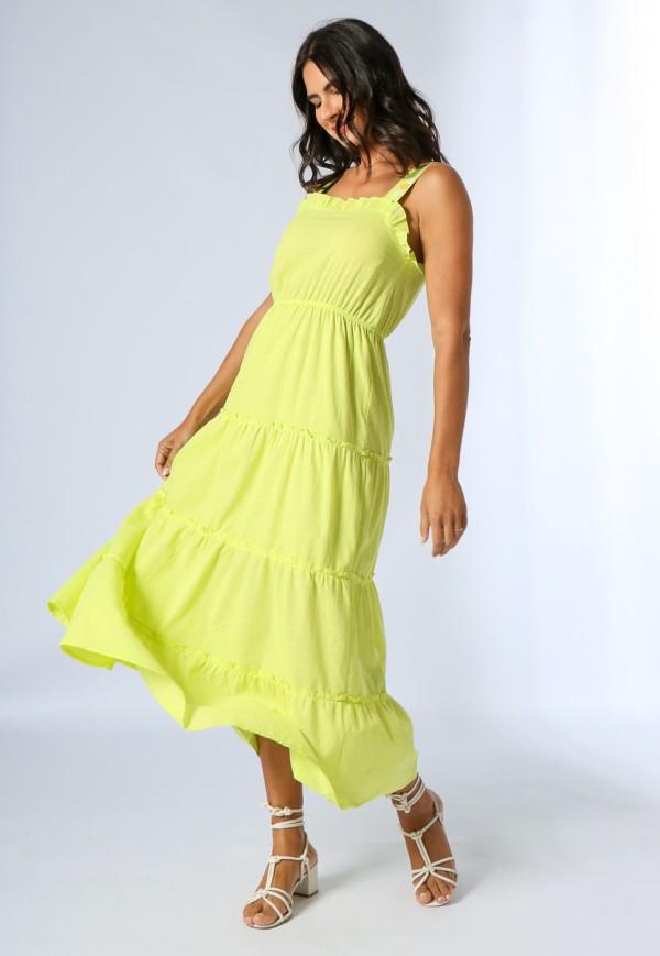 Encontraproduto.com.br - VESTIDO MIDI AMARELO CANÁRIO