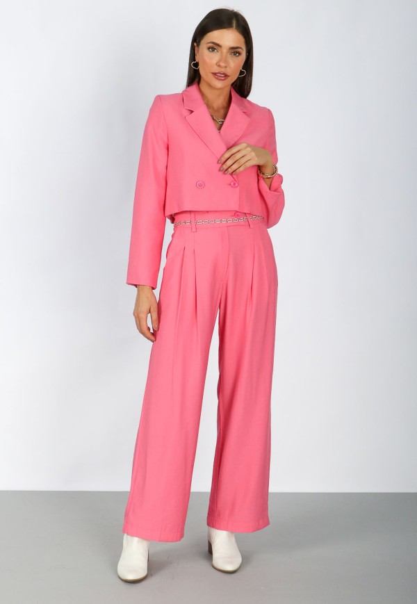 Blazer Cropped Alfaiataria em Viscose Rosa