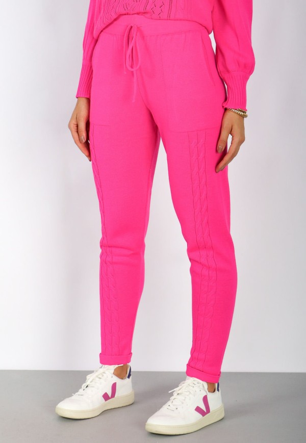Encontraproduto.com.br - Calça com Amarração no Cós em Tricot Rosa