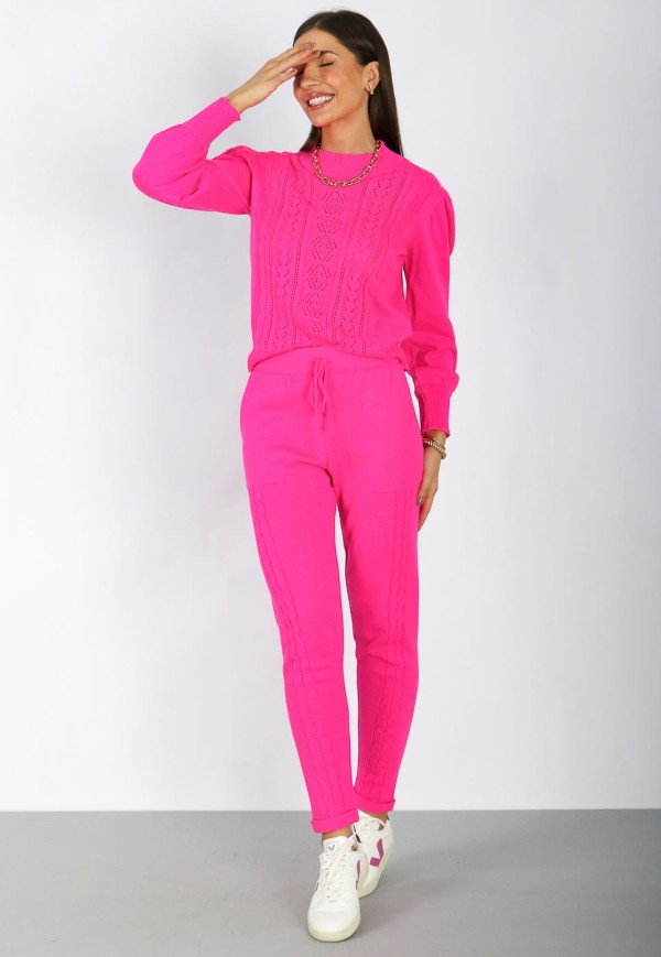 Encontraproduto.com.br - Calça com Amarração no Cós em Tricot Rosa