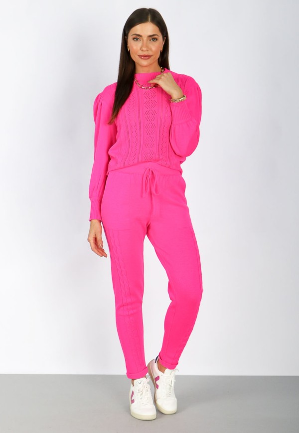 Encontraproduto.com.br - Calça com Amarração no Cós em Tricot Rosa