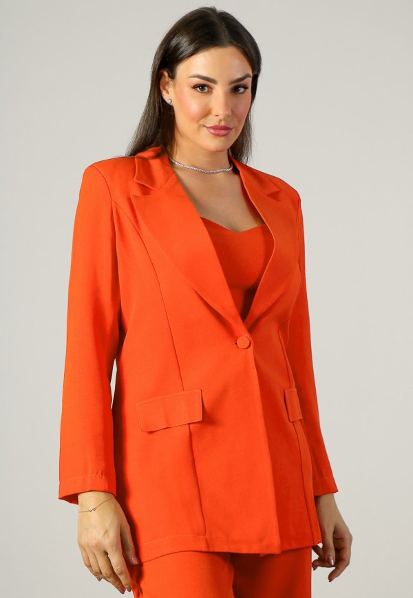 Blazer Alongado Alfaiataria em Crepe Laranja
