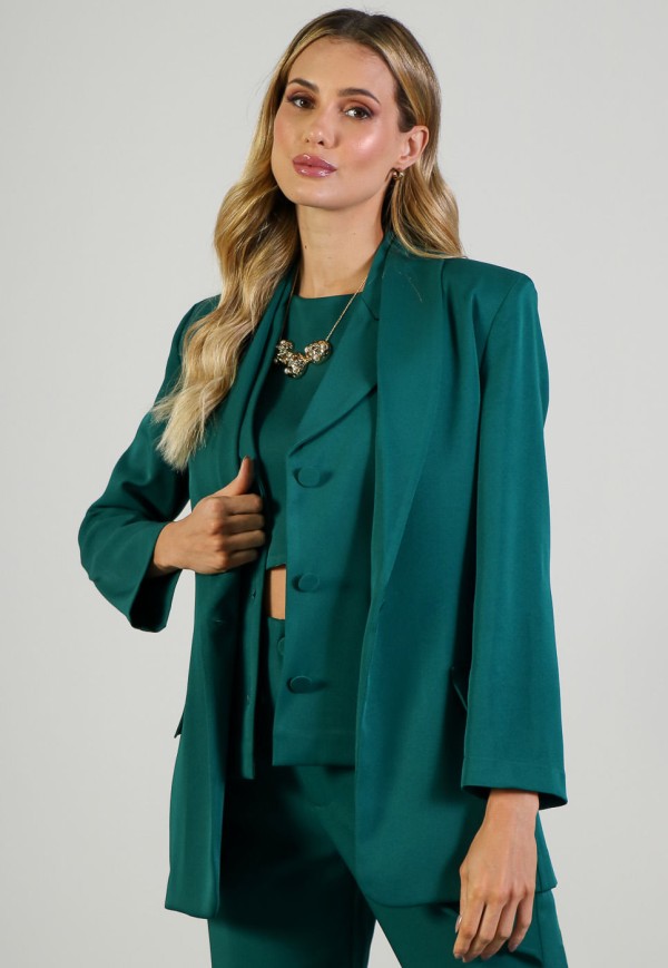 Encontraproduto.com.br - Blazer de Alfaiataria Alongado Verde Escuro