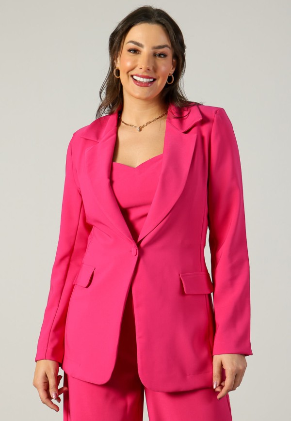 Encontraproduto.com.br - Blazer Alongado em Alfaiataria Rosa