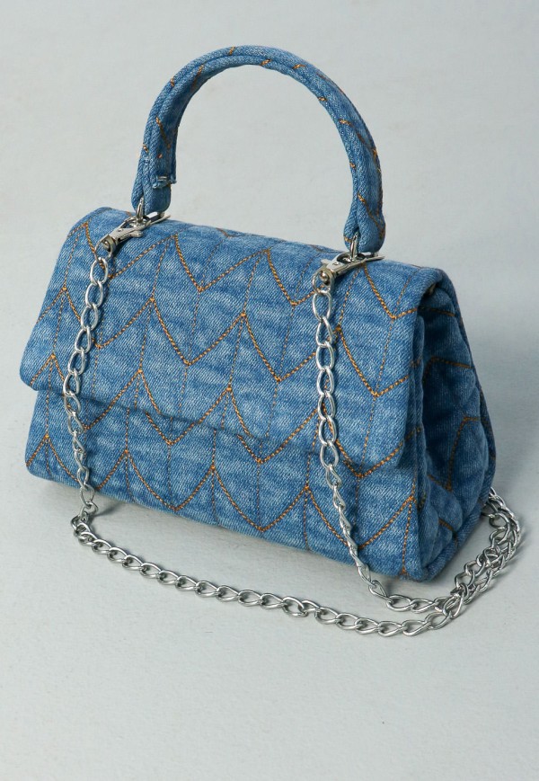 Bolsa Satchel em Matelassê Jeans Médio