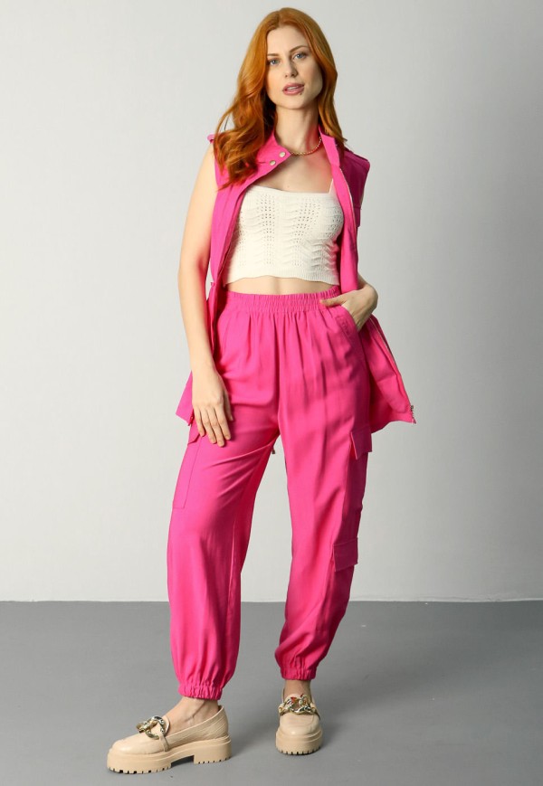 Calça Jogger com Bolsos em Viscose Rosa