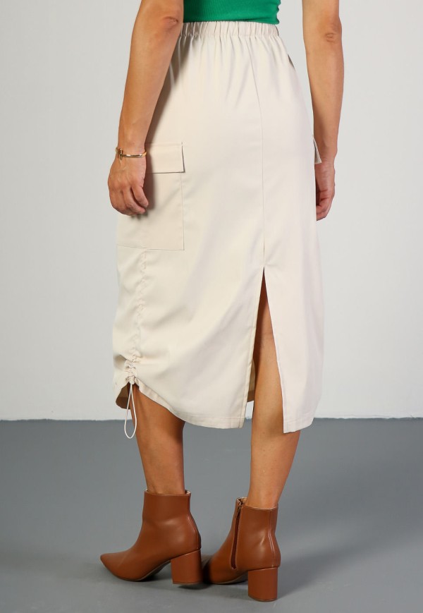 Encontraproduto.com.br - Saia Midi Parachute com Bolsos e Puxadores Off White