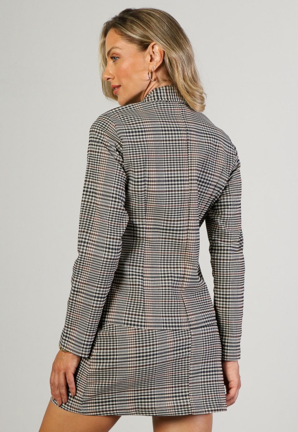 Encontraproduto.com.br - Blazer em Alfaiataria Xadrez Bege