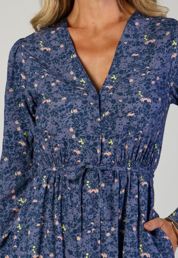 Encontraproduto.com.br - Vestido Midi com Amarração em Viscose Floral Marinho