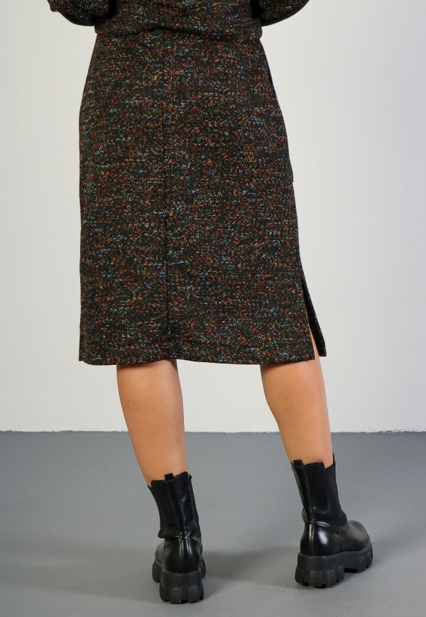 Encontraproduto.com.br - Saia Midi com Bolsos em Tweed Preto
