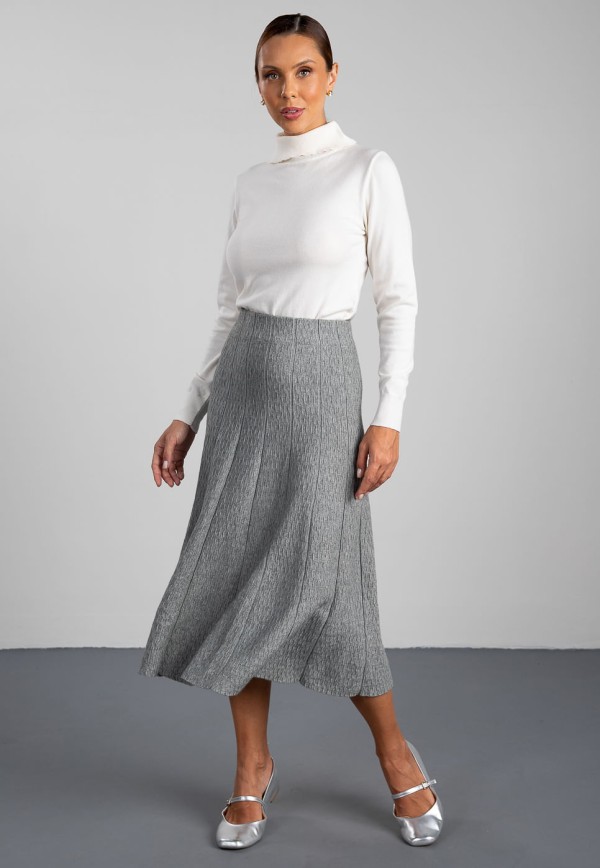 Encontraproduto.com.br - Saia Midi em Tricot Ondas Cinza
