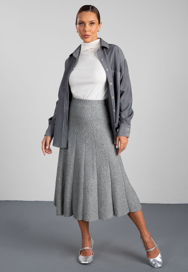 Encontraproduto.com.br - Saia Midi em Tricot Ondas Cinza