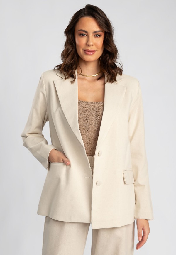 Blazer Oversized em Linho Bege Claro