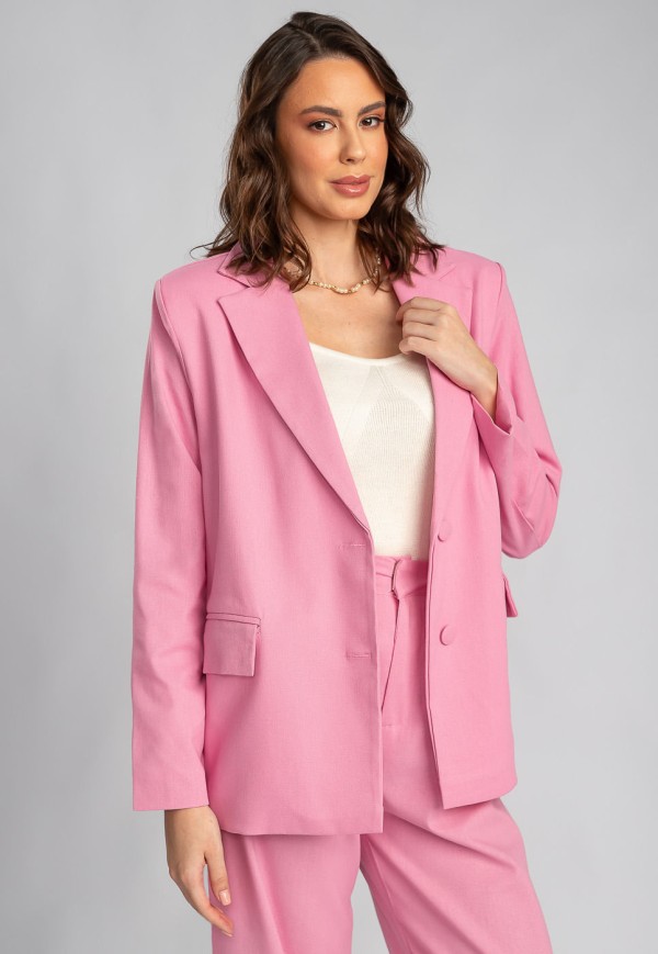 Blazer Oversized em Linho Rosa