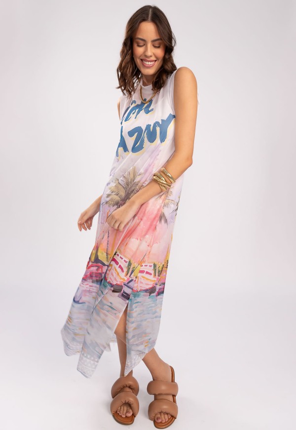 Encontraproduto.com.br - Vestido Midi em Tule Estampado Cote DAzur