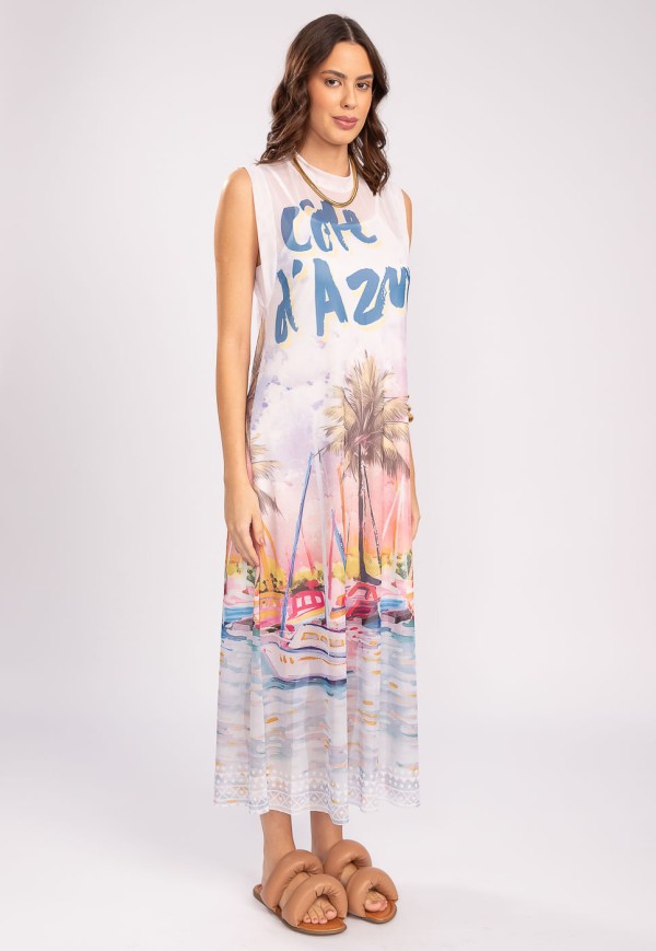 Encontraproduto.com.br - Vestido Midi em Tule Estampado Cote DAzur