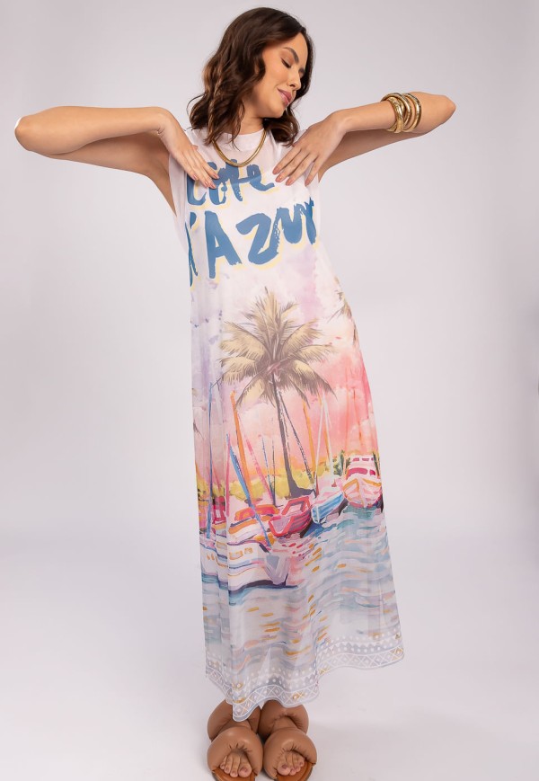 Encontraproduto.com.br - Vestido Midi em Tule Estampado Cote DAzur