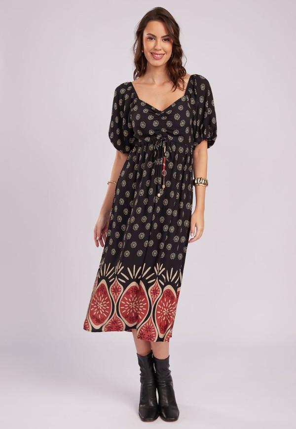 Encontraproduto.com.br - Vestido Midi com decote coração em viscose estampado