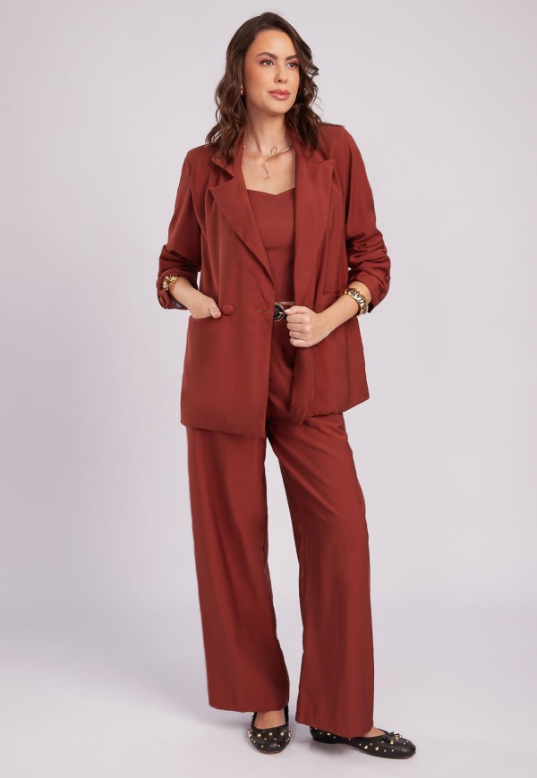Encontraproduto.com.br - Blazer Alongado Alfaiataria Marrom Argila