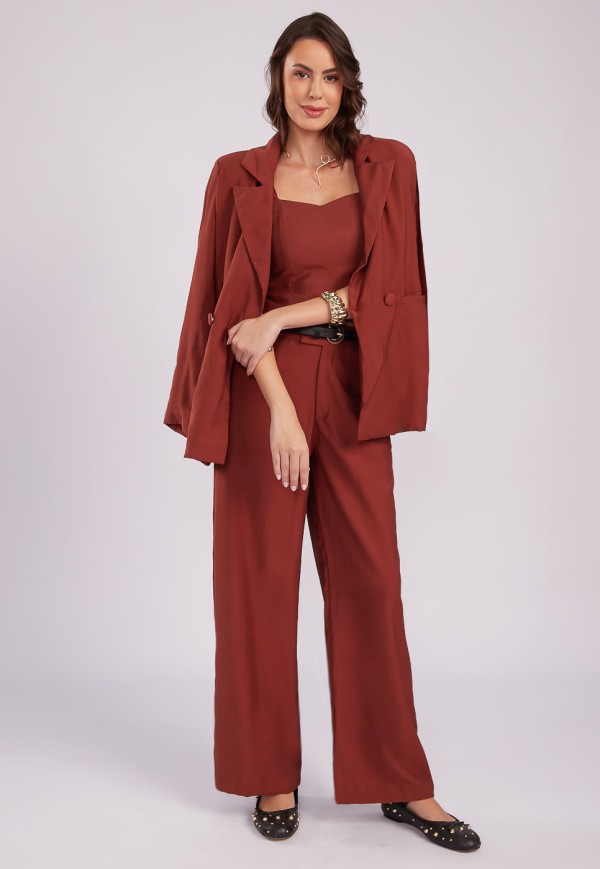 Encontraproduto.com.br - Blazer Alongado Alfaiataria Marrom Argila