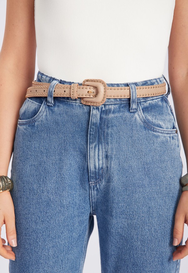 Encontraproduto.com.br - Cinto Fivela Detalhado Com Tachinhas Bege