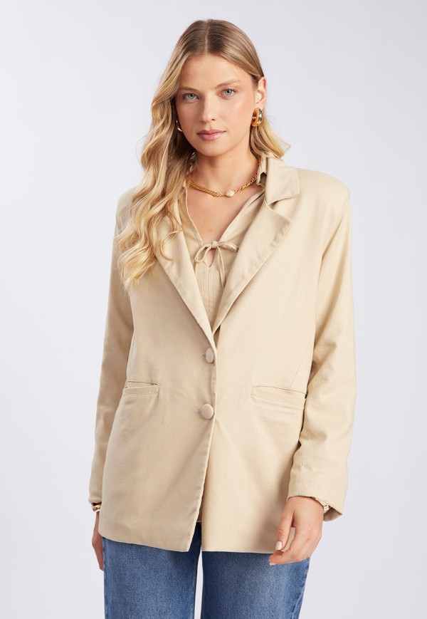 Blazer Alfaiataria em Linho Bege