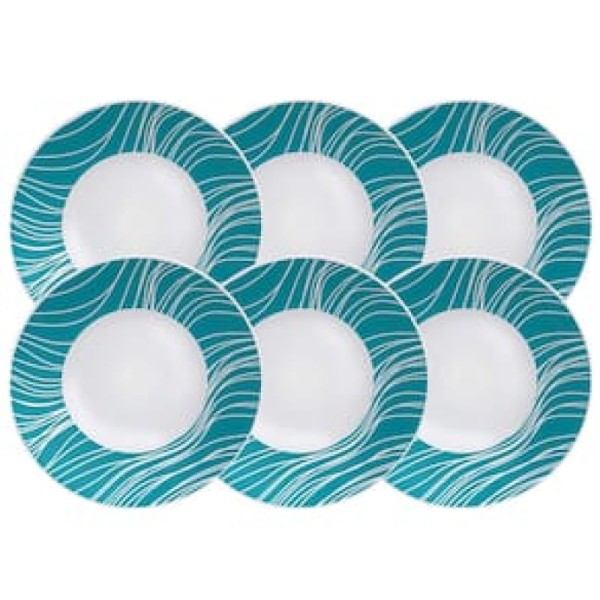 Conjunto com 6 Pratos de Sobremesa Tramontina Clarice em Porcelana 19 cm - Branco/Verde