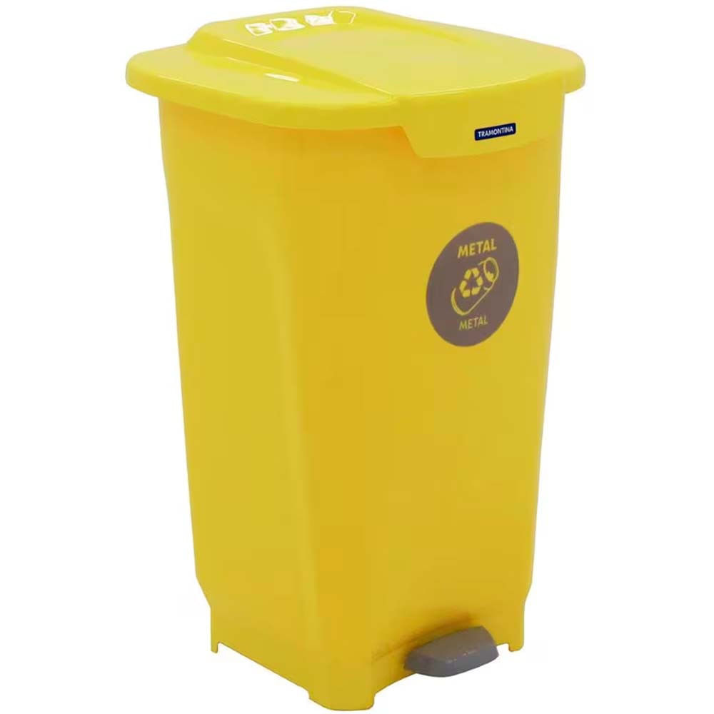 Encontraproduto.com.br - Lixeira Tramontina T-Force Coleta Seletiva Metal em Polipropileno Amarelo 50 L