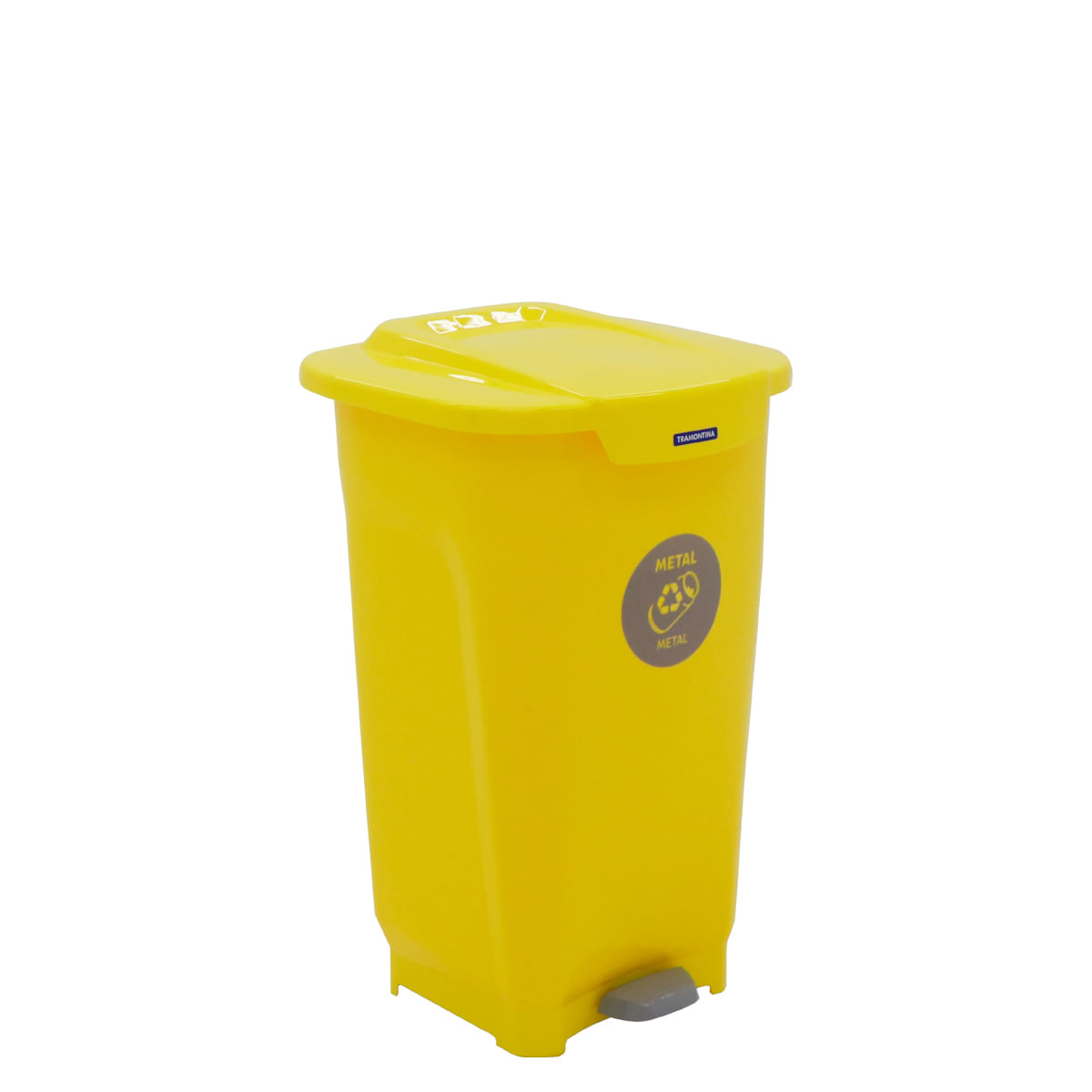 Encontraproduto.com.br - Lixeira Tramontina T-Force Coleta Seletiva Metal em Polipropileno Amarelo 50 L