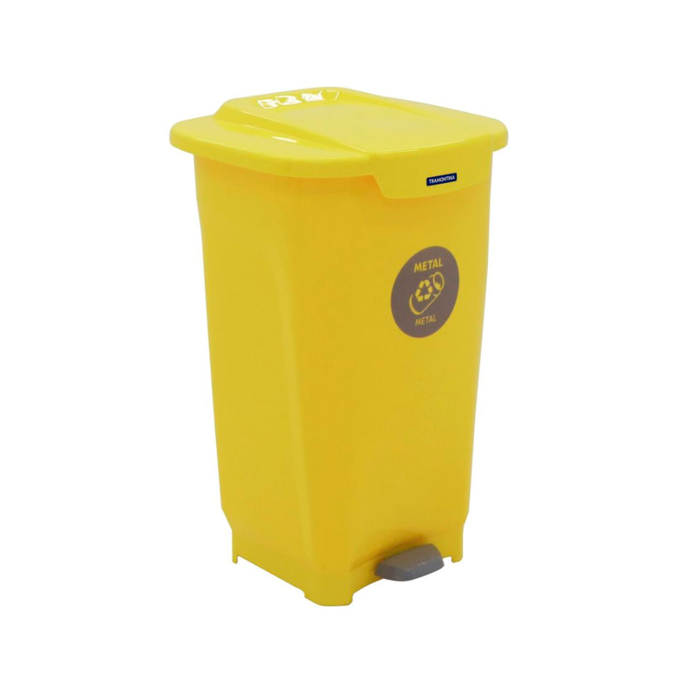 Encontraproduto.com.br - Lixeira Tramontina T-Force Coleta Seletiva Metal em Polipropileno Amarelo 50 L