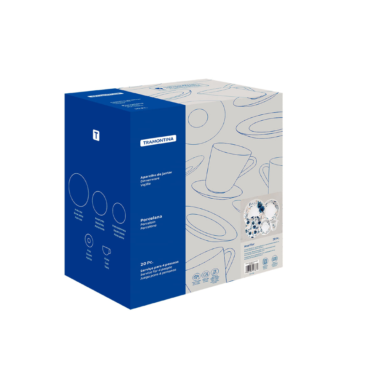 Encontraproduto.com.br - Aparelho de Jantar Tramontina Ana Flor em Porcelana Decorada 20 Peças