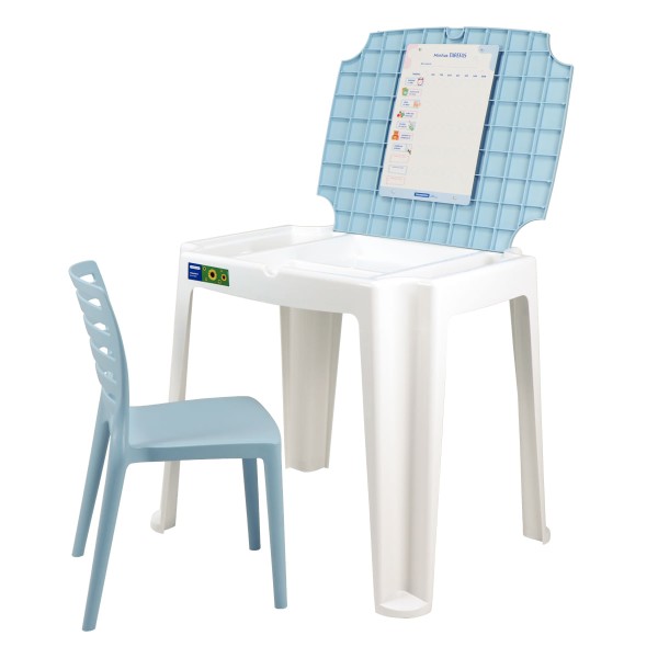 Encontraproduto.com.br - Conjunto Infantil de Mesa e Cadeira Tramontina Beni Azul em Polipropileno com Quadro de Atividades