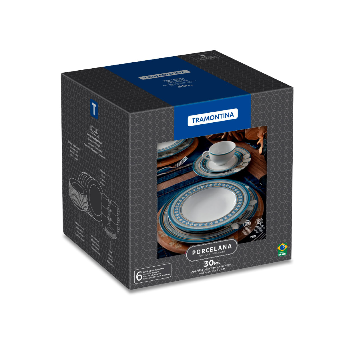 Encontraproduto.com.br - Aparelho de Jantar Tramontina Nix em Porcelana Decorada 30 Peças