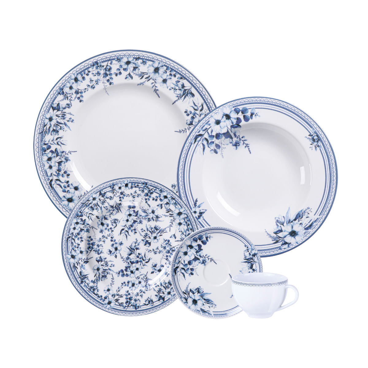 Encontraproduto.com.br - Aparelho de Jantar Tramontina Azzura em Porcelana Decorada 30 Peças